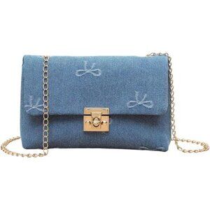 Women's Distressed Denim Crossbody Bag Twist Lock Blue3